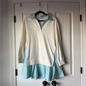 Honey Suckle Boutique Entro White and Teal Striped Collar Dress